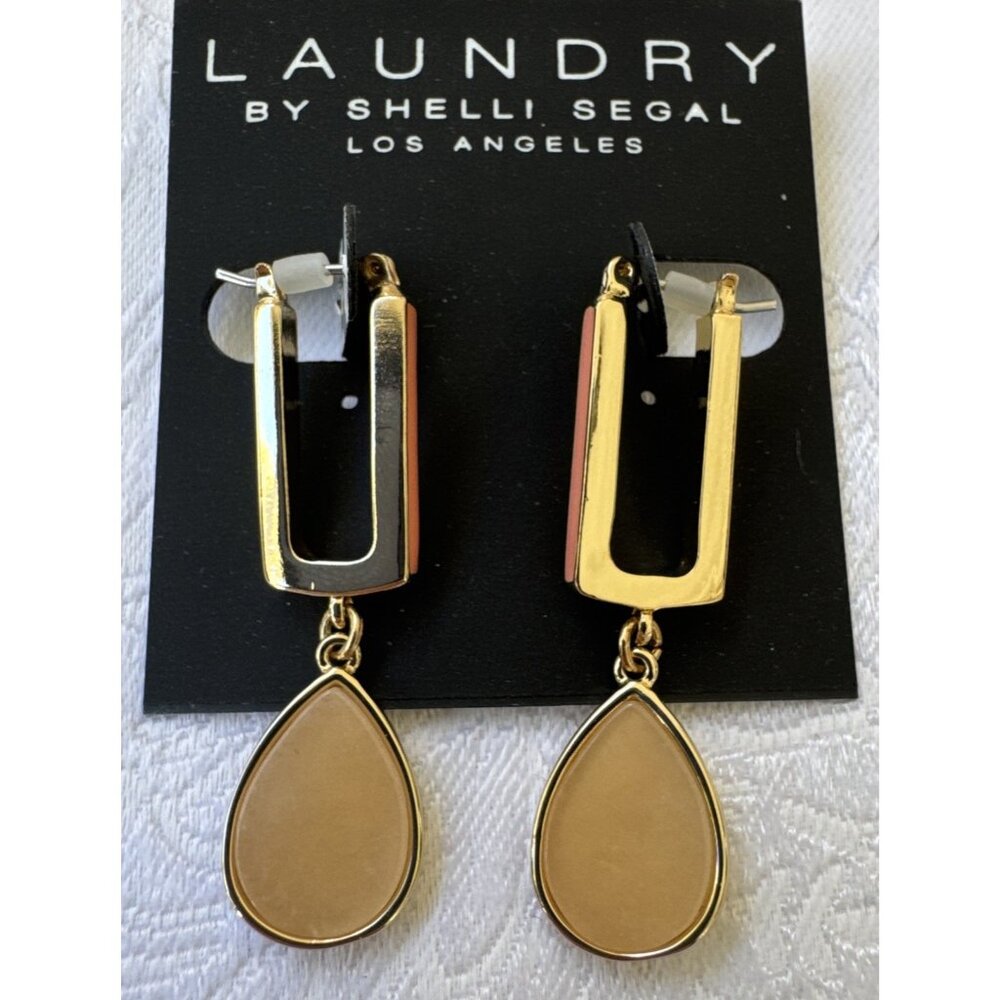 Laundry by Shelli Segal Goldtone Square Cream Ovals Dangle Drop NWT